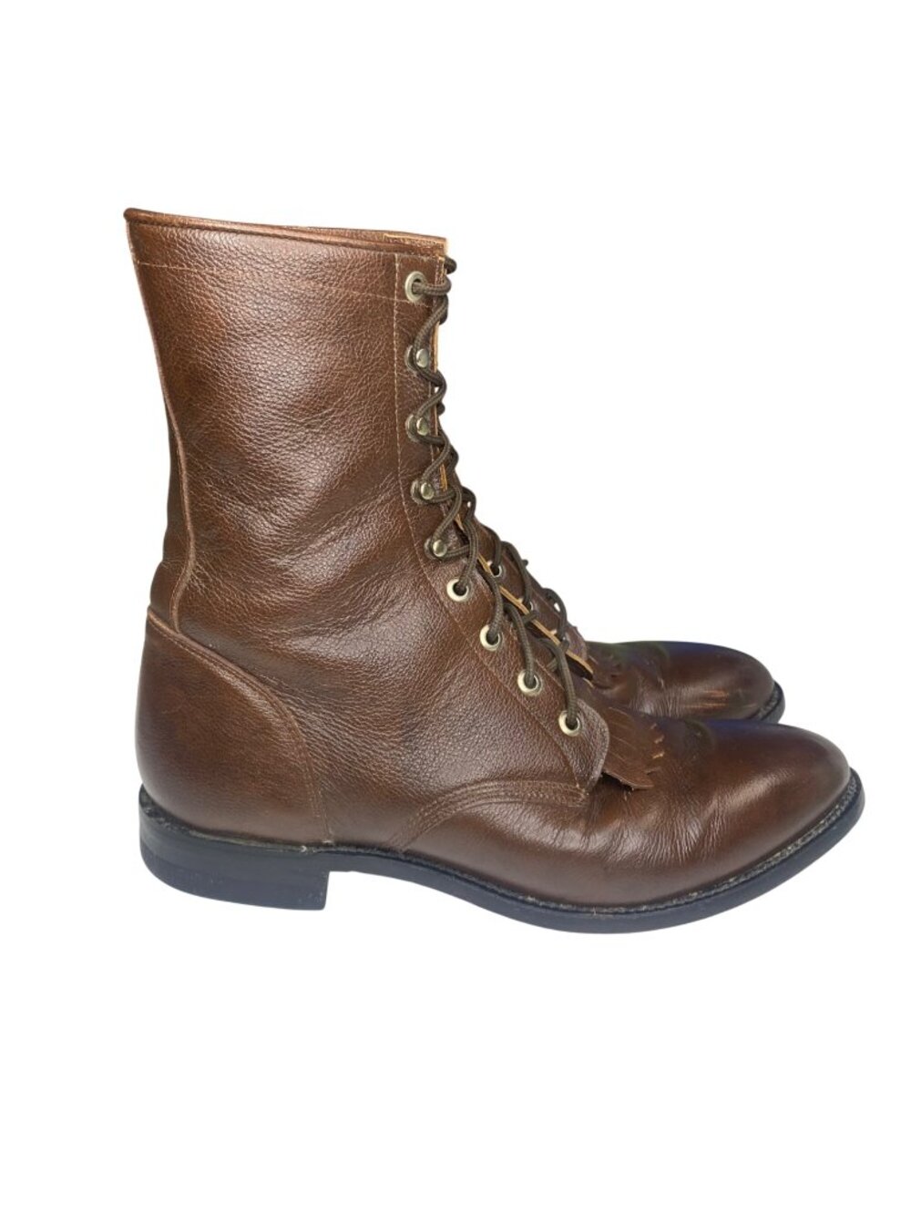 Justin L508 Brown Leather Granny Lace-up Kiltie Roper Boots Women 9D